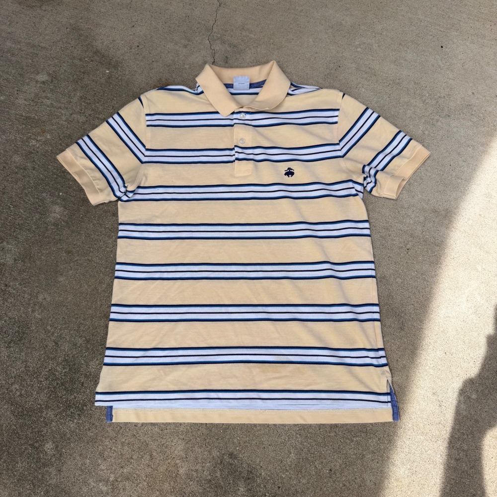 Brooks Brothers 346 Mens Slim Fit Performance Polo Shirt Yellow Striped Medium
